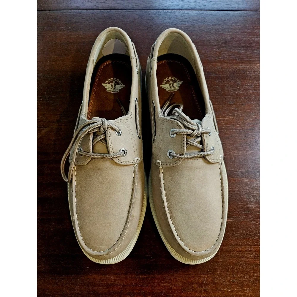Dockers Men's 9.5 Leather Vargas‎ Manmade Boat Shoes Sand Color Made Pakistan